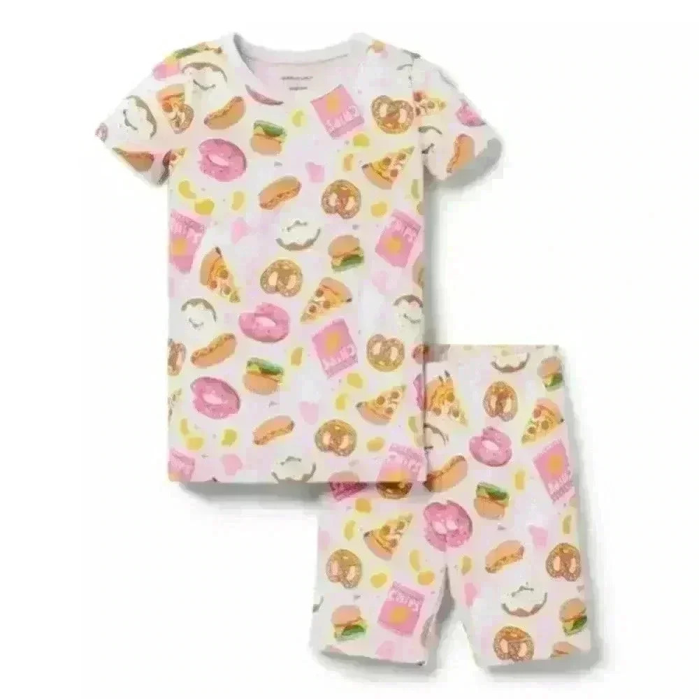 Janie and Jack pink snacks print pajamas size 2T
